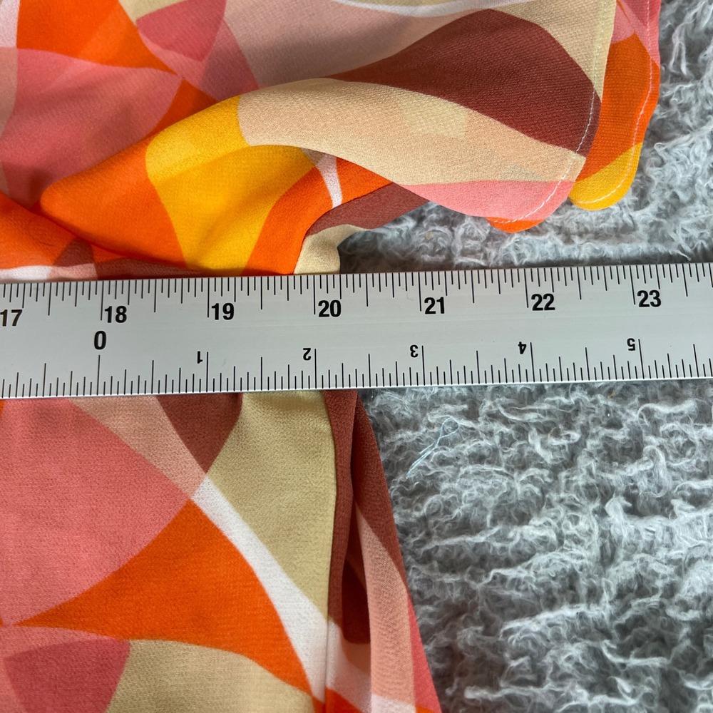 Cato Cold Shoulder Blouse Orange Pink Geometric Leaf Print V-Neck Top Womens L - Picture 4 of 8